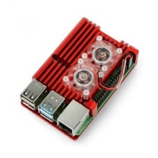 Raspberry Pi 4 Model B Aluminum Case with Cooling Heatsink and two fans - Red