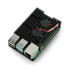 justPi dėklas Raspberry Pi 4B - aliuminis su dviem ventiliatoriais - juodas - LT-4B02